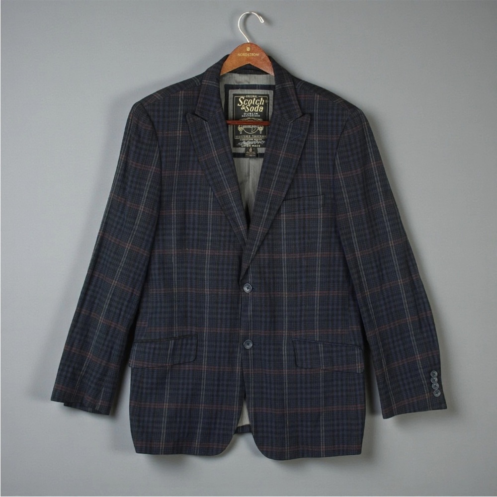 SCOTCH & SODA Union Made Wool Blend Blazer Mens XL 52 Sportcoat Classic Plaid